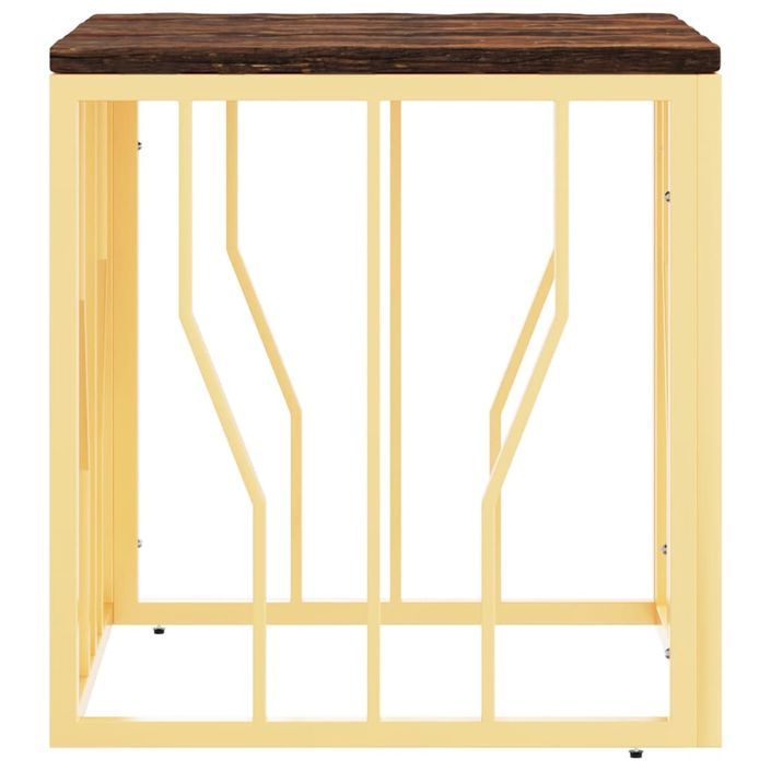 Table basse doré acier inoxydable et bois massif récupération - Photo n°3