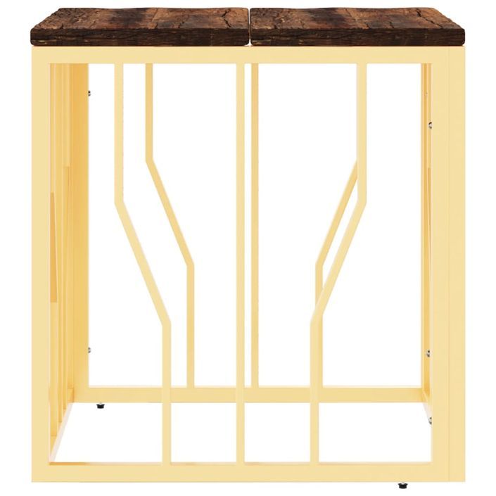 Table basse doré acier inoxydable et bois massif récupération - Photo n°4