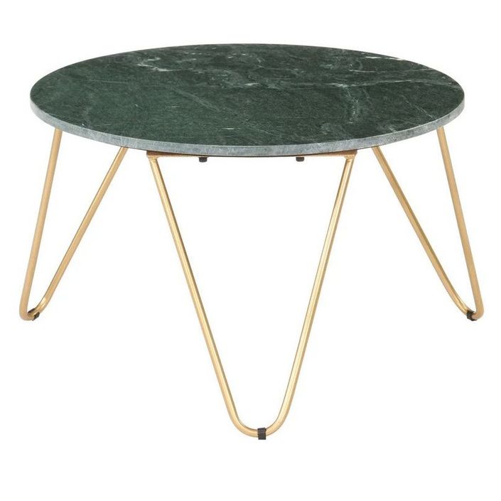 Table basse effet marbre vert et pieds métal doré Emis D 65 cm - Photo n°1