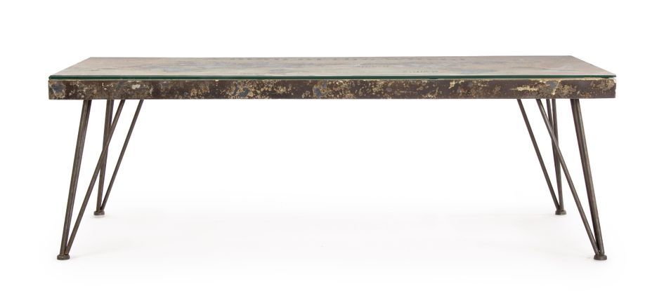 Table basse en acier et verre avec carte Altas L 140 cm - Photo n°7