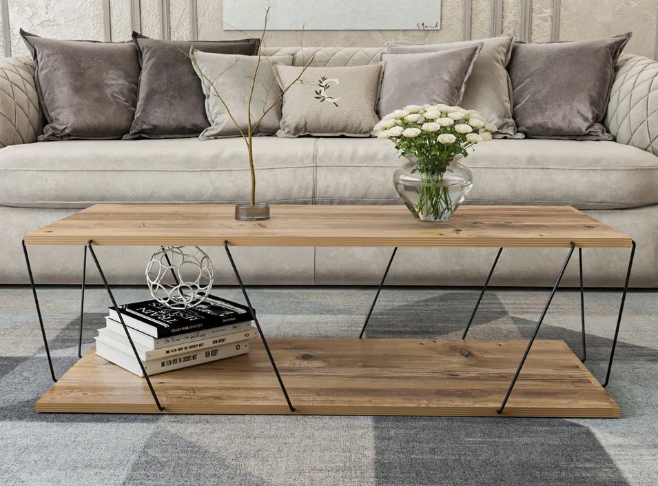 Table basse en bois clair et métal noir Orlanda 120 cm - Photo n°1