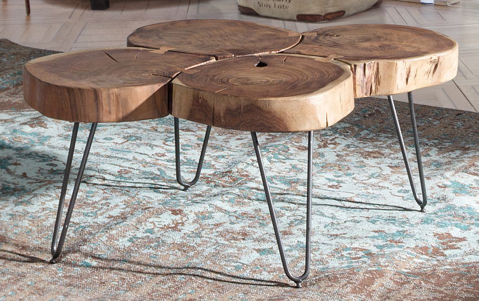 Table basse en bois d'acacia et pieds acier noir Tal L 90 cm - Photo n°2