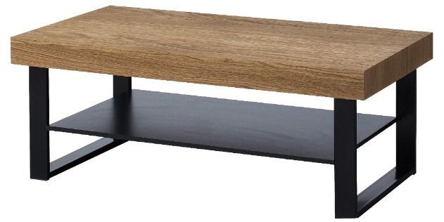 Table basse en bois de chêne miel et acier noir Mazora 110 cm - Photo n°1
