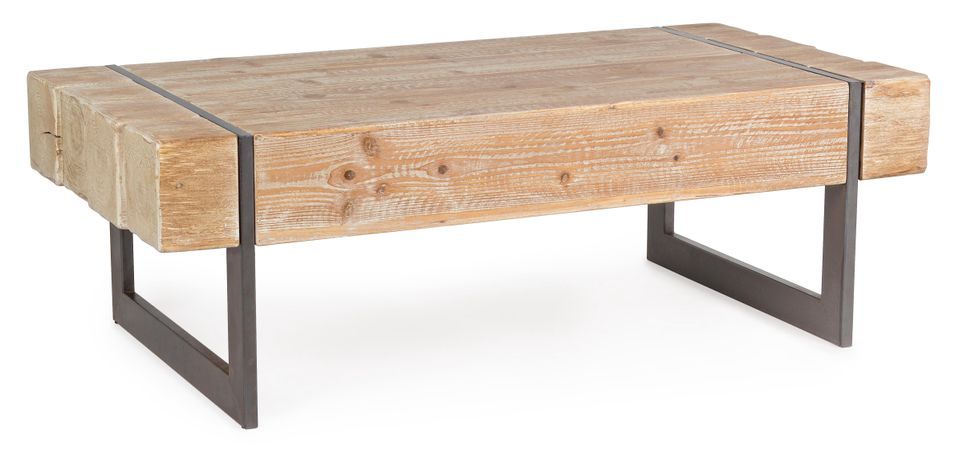 Table basse en bois de sapin et pieds acier noir Garty 120 cm - Photo n°1