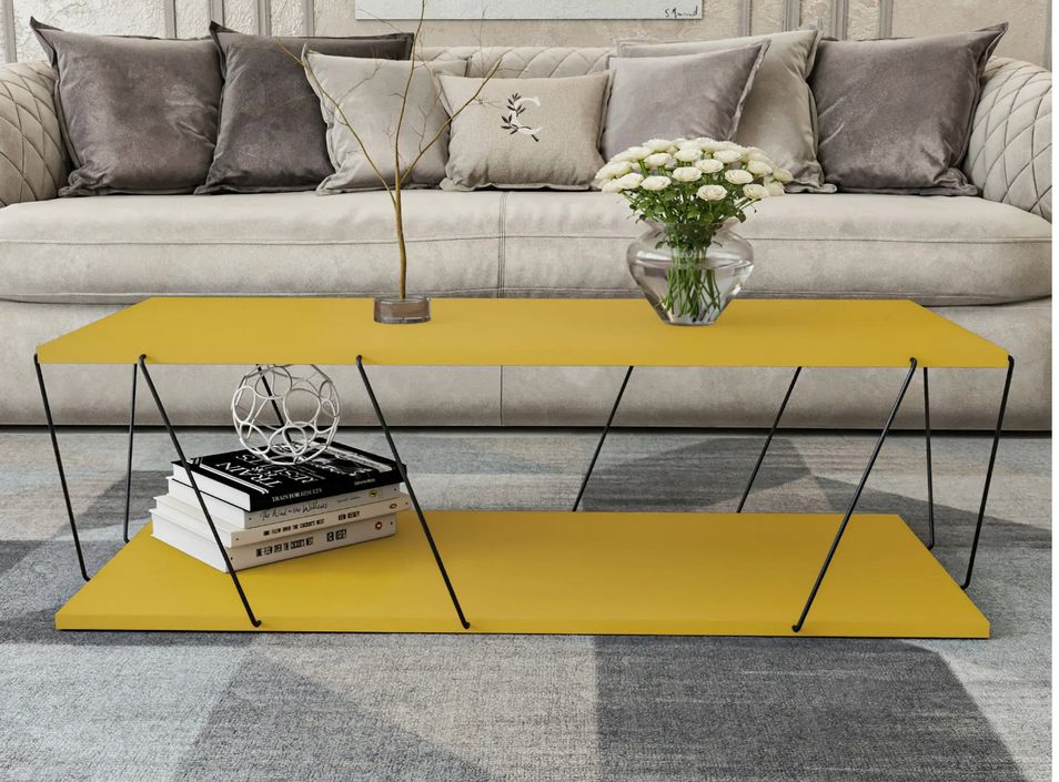 Table basse en bois jaune et métal noir Orlanda 120 cm - Photo n°1