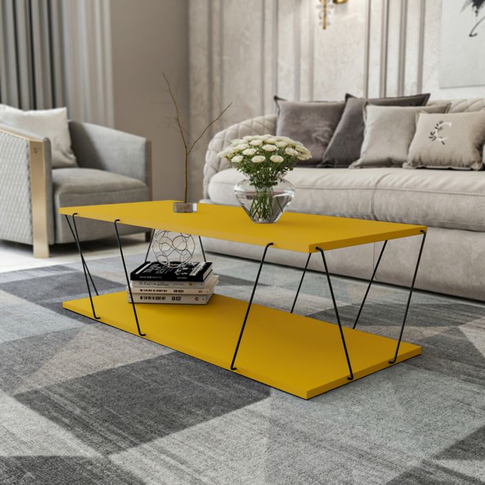 Table basse en bois jaune et métal noir Orlanda 120 cm - Photo n°3