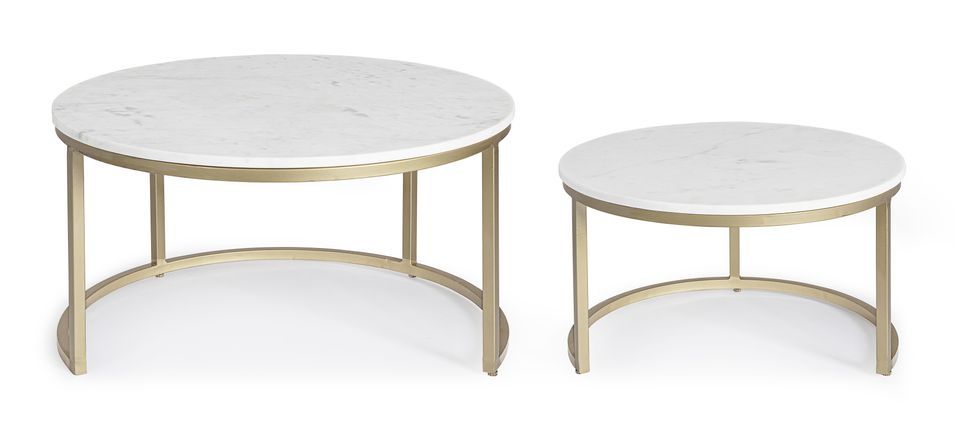 Table basse en marbre blanc et pieds acier doré Lary - Lot de 2 - Photo n°7