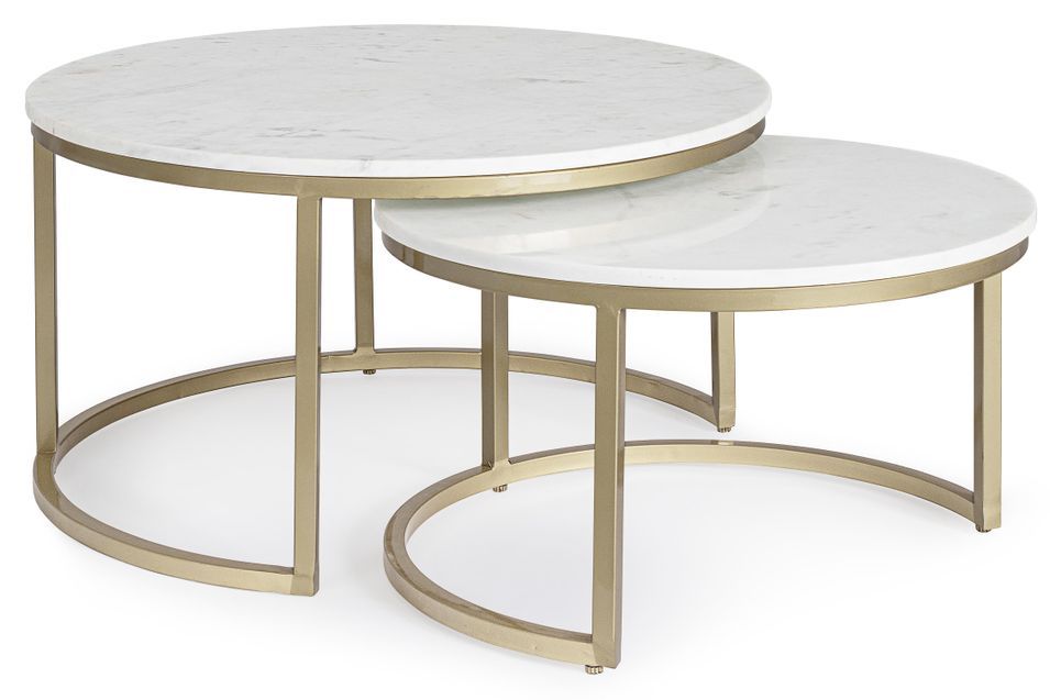 Table basse en marbre blanc et pieds acier doré Lary - Lot de 2 - Photo n°1