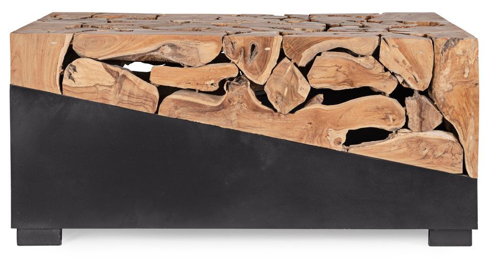 Table basse en racines de teck et acier noir Greka 100 cm - Photo n°1