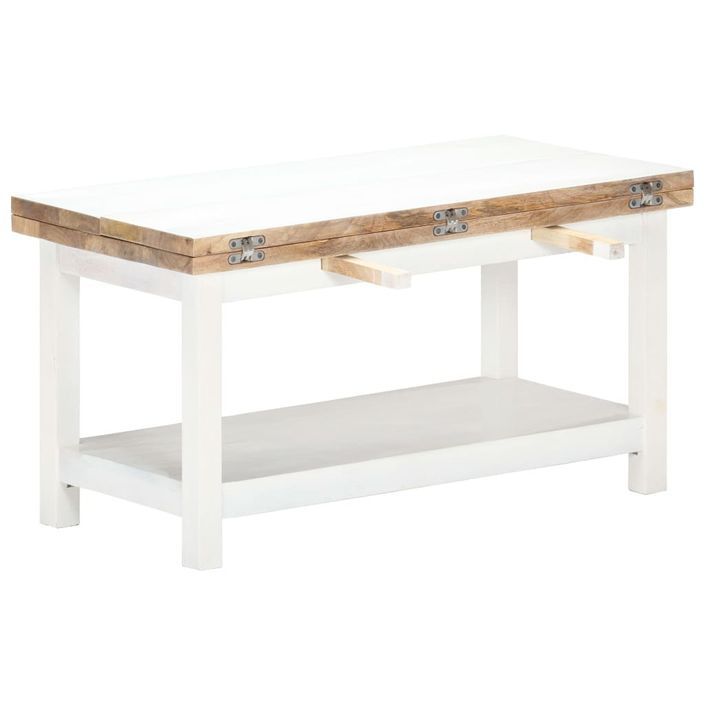 Table basse extensible manguier massif clair et blanc Adra 90 cm - Photo n°4