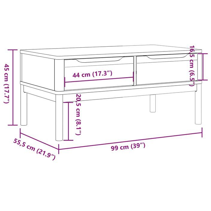 Table basse FLORO cire marron 99x55,5x45 cm bois massif de pin - Photo n°10