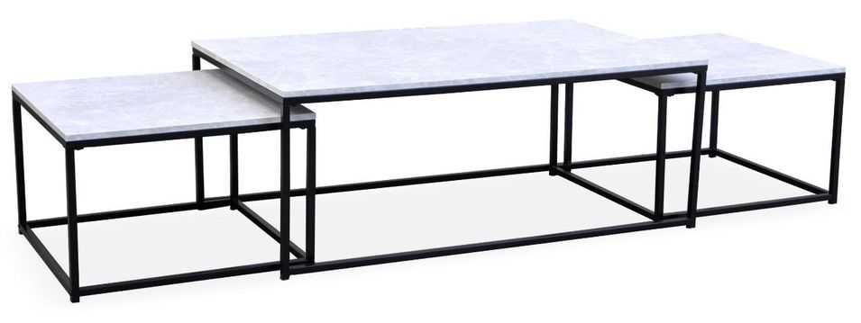 Table basse gigogne bois effet marbre et métal noir Doumy - Lot de 3 - Photo n°1