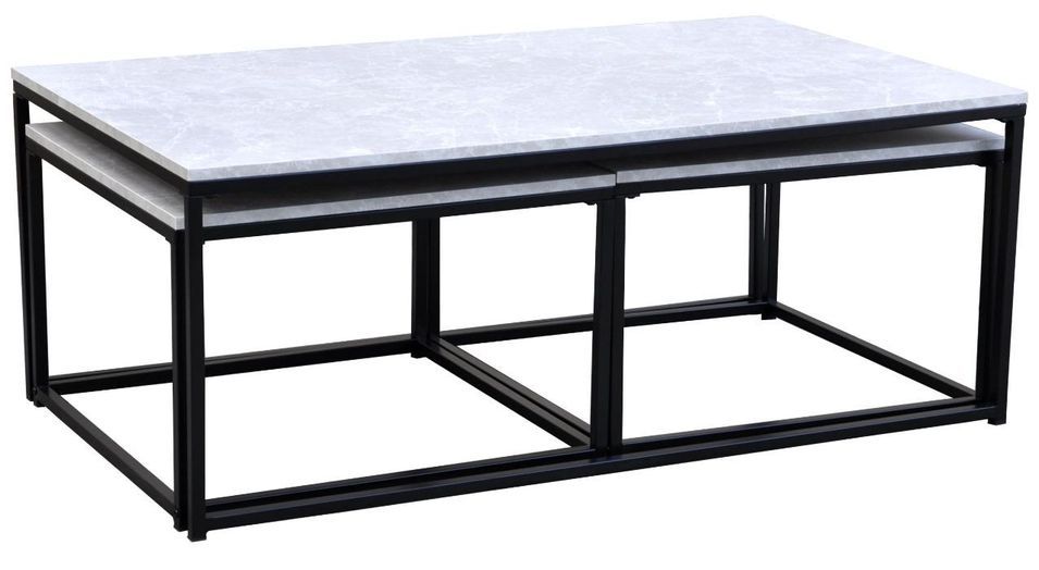 Table basse gigogne bois effet marbre et métal noir Doumy - Lot de 3 - Photo n°2