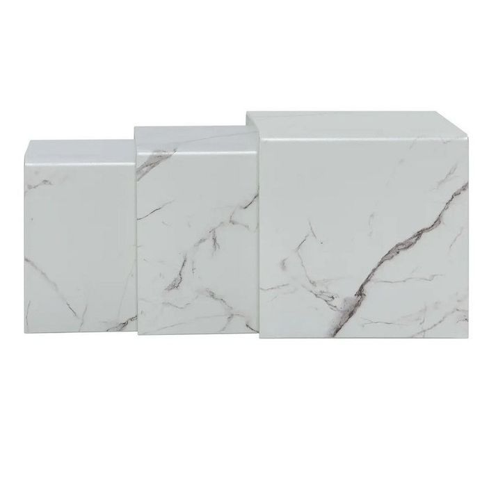 Table basse gigogne verre blanc effet marbre Oflo - Lot de 3 - Photo n°3