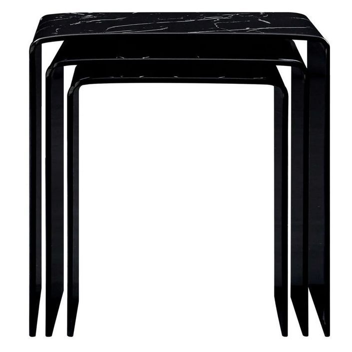 Table basse gigogne verre noir effet marbre Oflo - Lot de 3 - Photo n°2