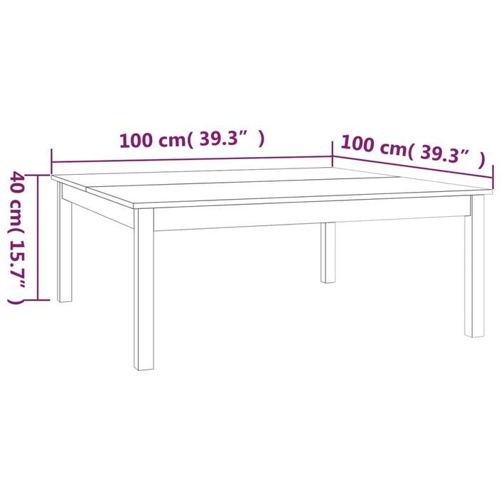 Table basse Gris 100x100x40 cm Bois massif de pin - Photo n°7