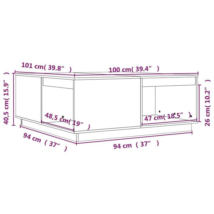 Table basse Gris 100x101x40,5 cm Bois massif de pin - Photo n°8