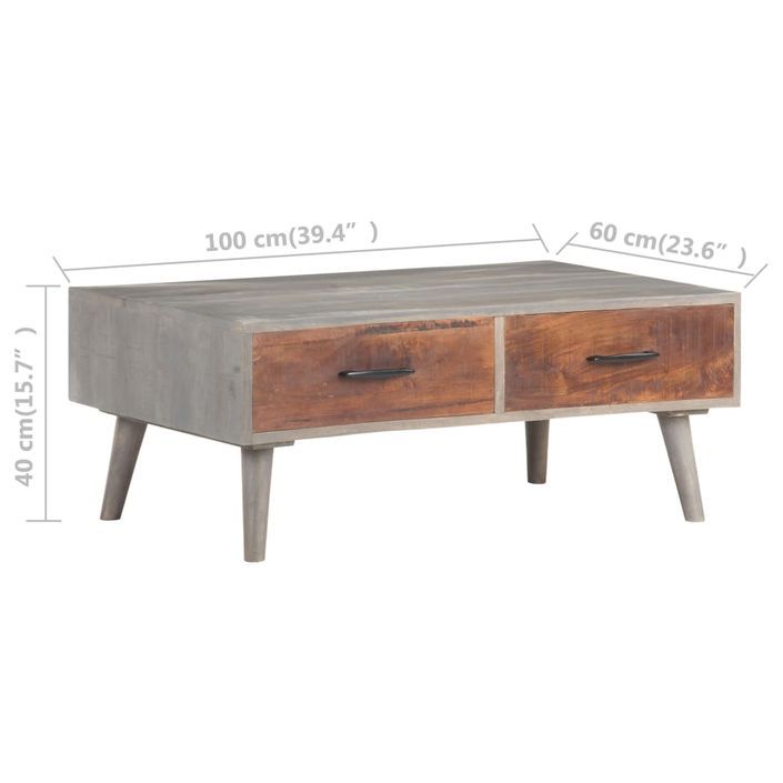 Table basse Gris 100x60x40 cm Bois massif de manguier brut - Photo n°6