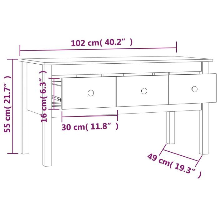 Table basse Gris 102x49x55 cm Bois massif de pin - Photo n°9