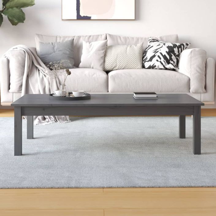 Table basse Gris 110x50x30 cm Bois massif de pin - Photo n°5