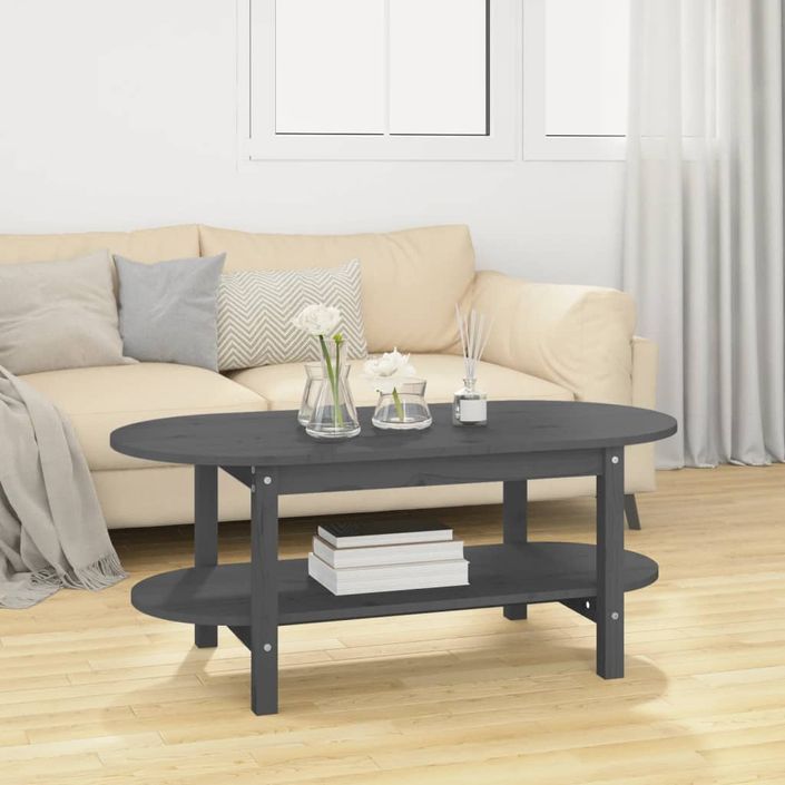 Table basse Gris 110x55x45 cm Bois massif de pin - Photo n°2