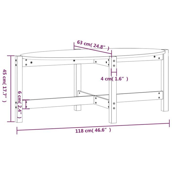 Table basse Gris 118x63x45 cm Bois massif de pin - Photo n°8