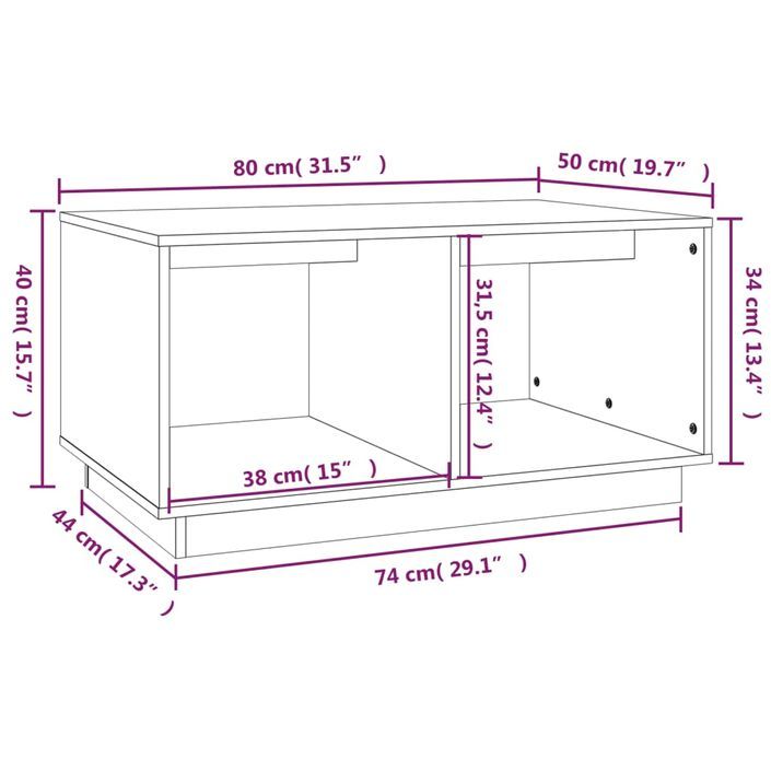 Table basse Gris 80x50x40 cm Bois massif de pin - Photo n°8