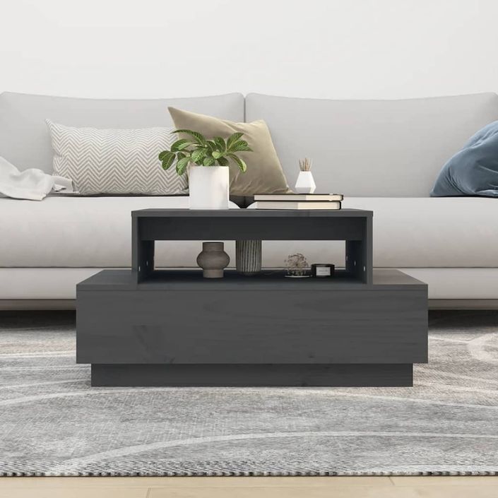 Table basse Gris 80x55x40,5 cm Bois massif de pin - Photo n°3