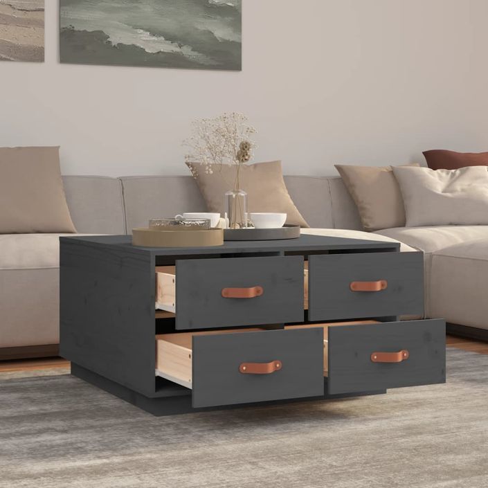 Table basse Gris 80x80x45 cm Bois massif de pin - Photo n°4