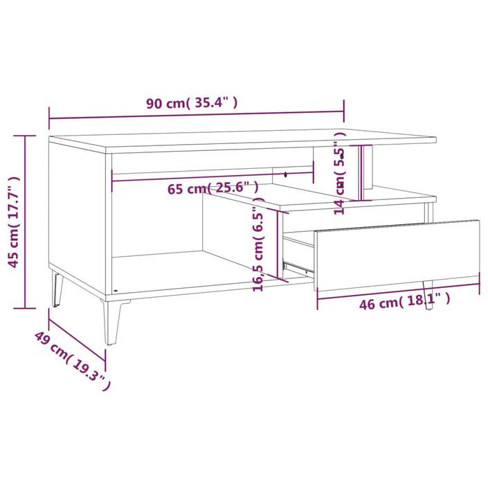 Table basse Gris béton 90x49x45 cm Bois d'ingénierie - Photo n°9