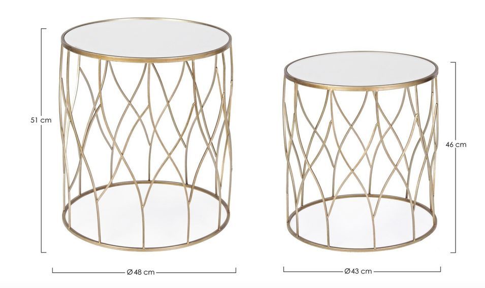 Table basse haute gigogne ronde en acier doré et miroir Louanor - Lot de 2 - Photo n°4