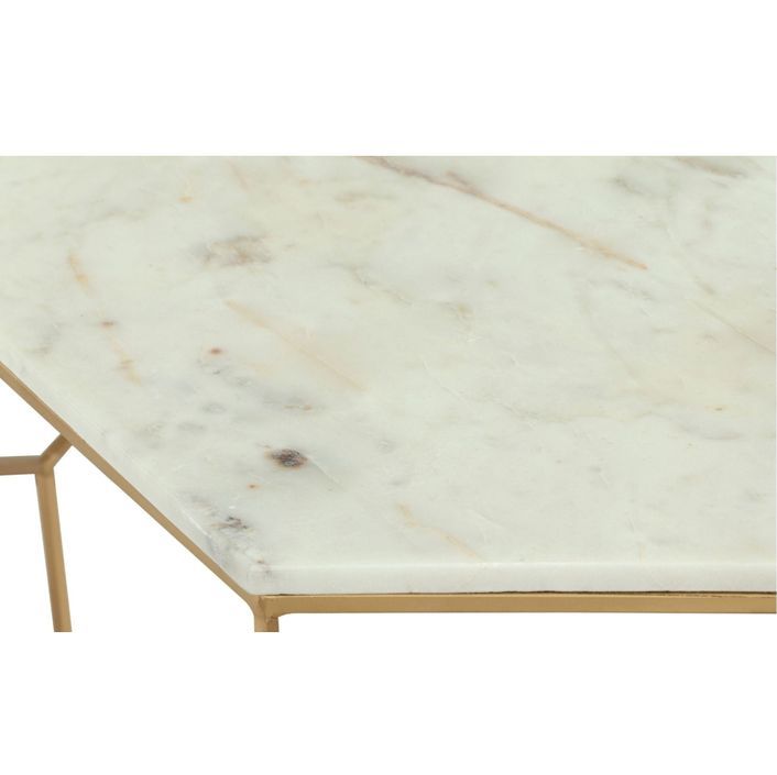 Table basse hexagonale marbre blanc et pieds doré Raleh - Photo n°4