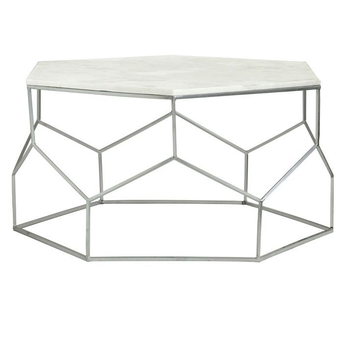 Table basse hexagonale marbre blanc et pieds nickel Raleh - Photo n°3