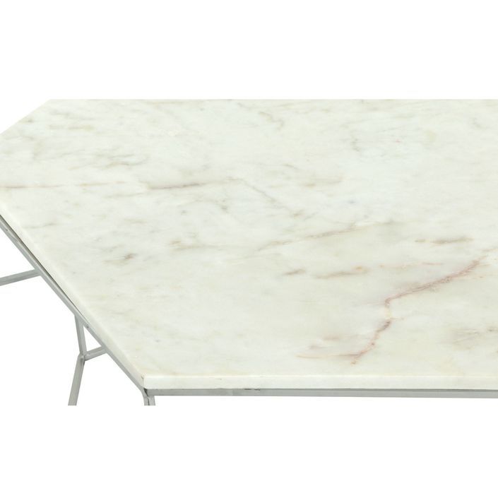Table basse hexagonale marbre blanc et pieds nickel Raleh - Photo n°4