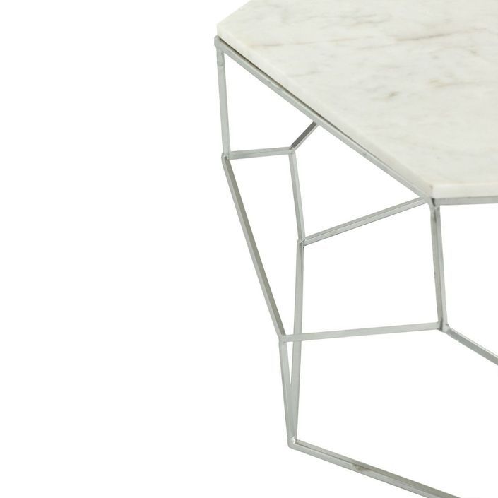 Table basse hexagonale marbre blanc et pieds nickel Raleh - Photo n°5