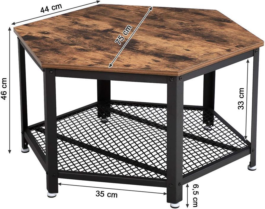 Table basse hexagonale marron vintage et pied metal noir industriel Kaza 75 cm - Photo n°4