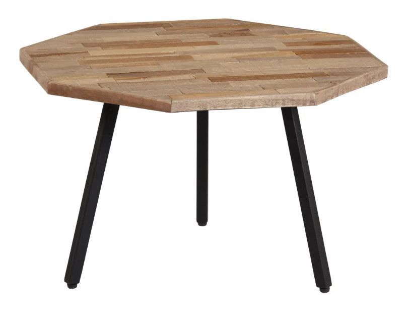 Table basse hexagonale teck massif recyclé et métal noir Voust - Lot de 2 - Photo n°2