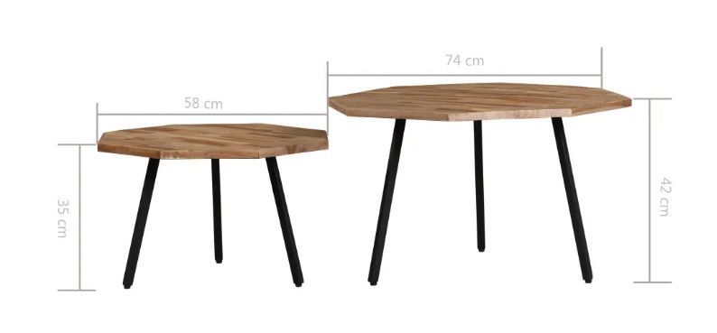 Table basse hexagonale teck massif recyclé et métal noir Voust - Lot de 2 - Photo n°5