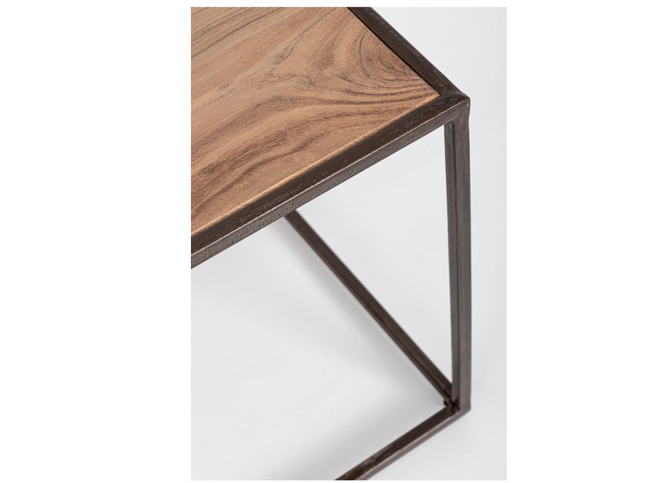 Table basse industriel modulable bois d'acacia et acier marron Palma - Lot de 4 - Photo n°5