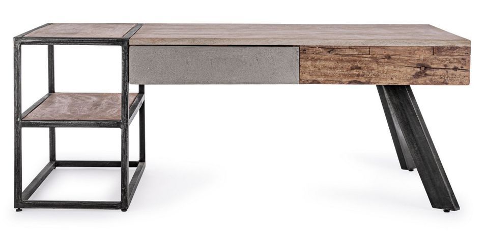 Table basse industrielle 1 tiroir bois de manguier recyclé et acier noir Kramer 118 cm - Photo n°3