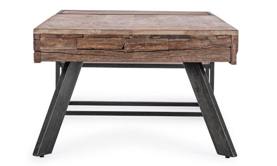 Table basse industrielle 1 tiroir bois de manguier recyclé et acier noir Kramer 118 cm - Photo n°4
