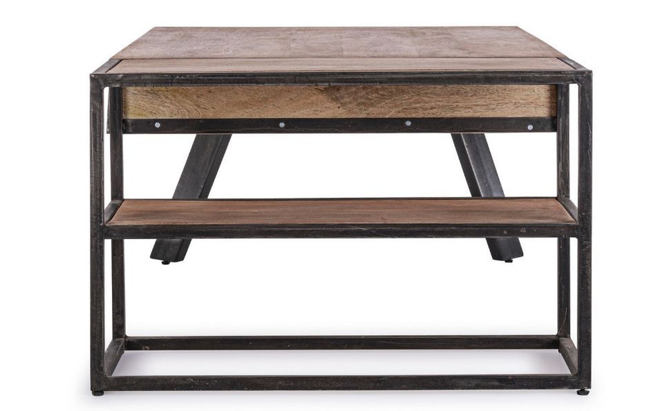 Table basse industrielle 1 tiroir bois de manguier recyclé et acier noir Kramer 118 cm - Photo n°5