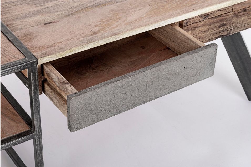 Table basse industrielle 1 tiroir bois de manguier recyclé et acier noir Kramer 118 cm - Photo n°7