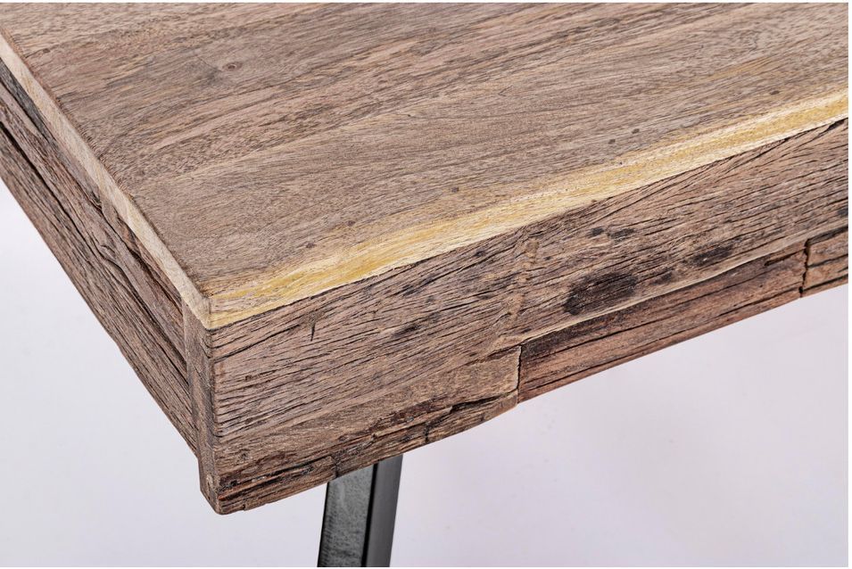 Table basse industrielle 1 tiroir bois de manguier recyclé et acier noir Kramer 118 cm - Photo n°8