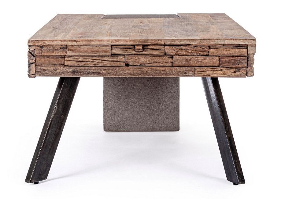 Table basse industrielle bois de manguier recyclé et acier noir Kramer 118 cm - Photo n°4