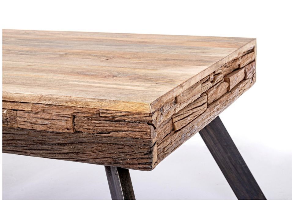 Table basse industrielle bois de manguier recyclé et acier noir Kramer 118 cm - Photo n°5
