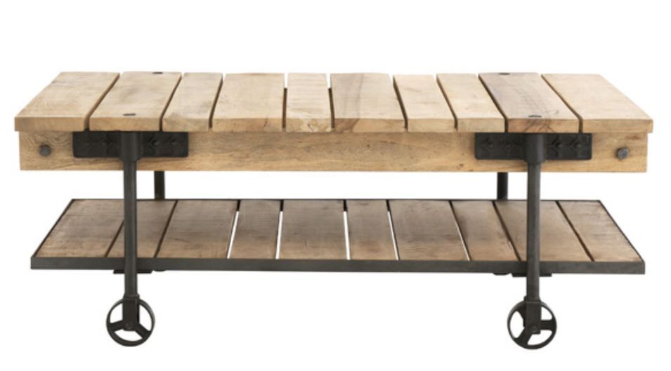 Table basse industrielle en bois sur roulettes Vitado - Photo n°2