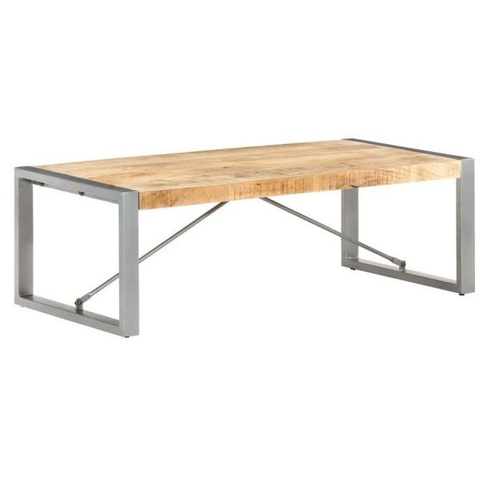 Table basse manguier massif clair et pieds métal gris Tesun 120 cm - Photo n°1