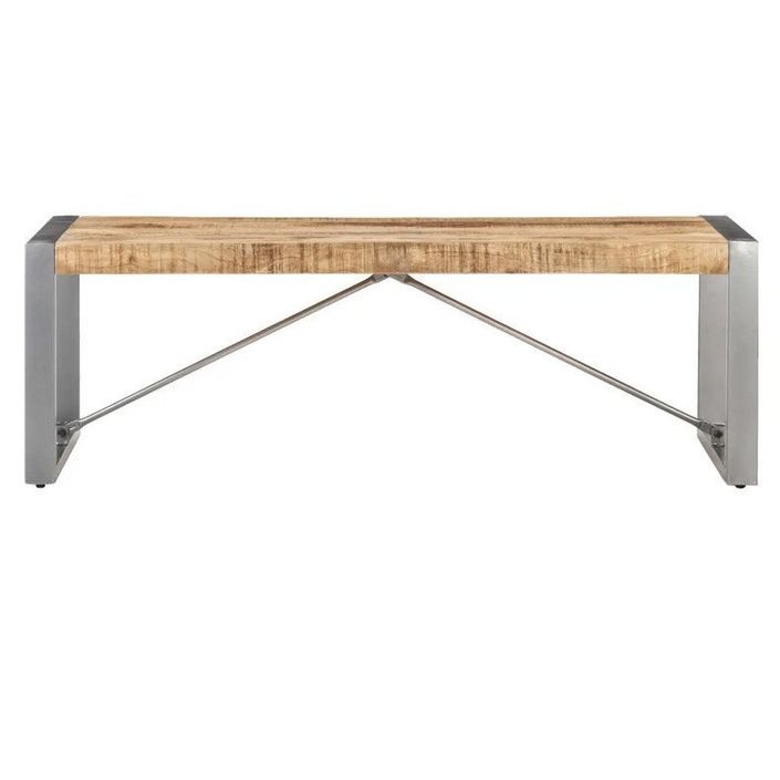 Table basse manguier massif clair et pieds métal gris Tesun 120 cm - Photo n°2