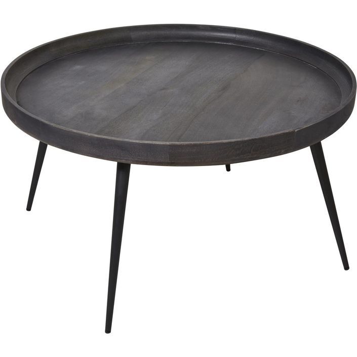 Table basse manguier massif et pieds métal noir Limba D 85 cm - Photo n°1